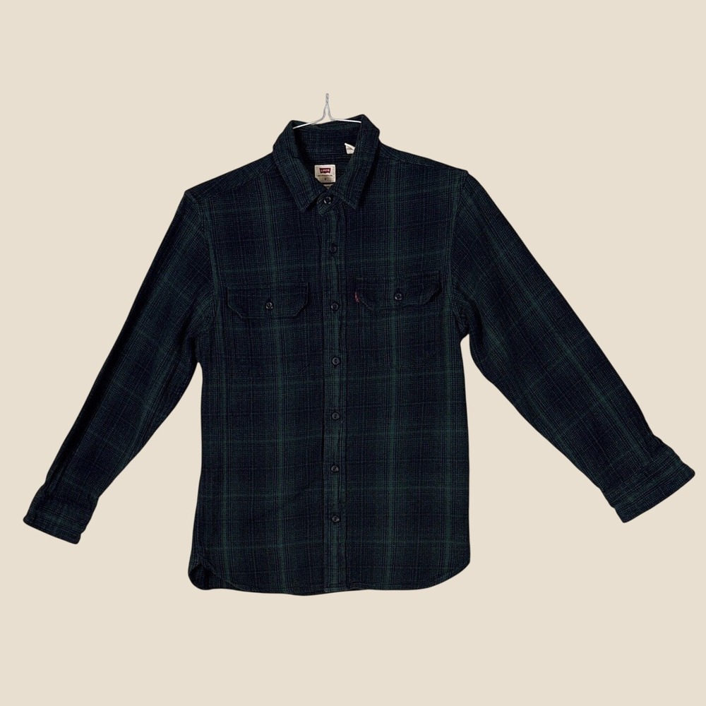 Levis Mens Plaid Button Down Shirt Small Green Black Flannel 19587-0165